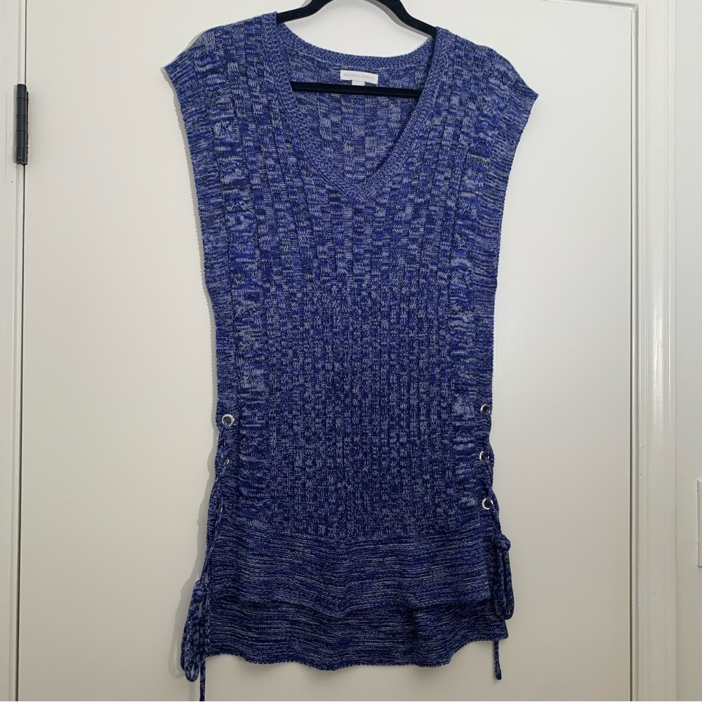 NYCO Blue Heathered Long Sweater Vest Sz Small Criss Cross Detail on Sides